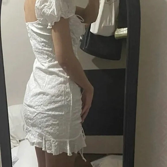 Puff Sleeve Lace Up Front Schiffy Dress - Picture 2 of 3